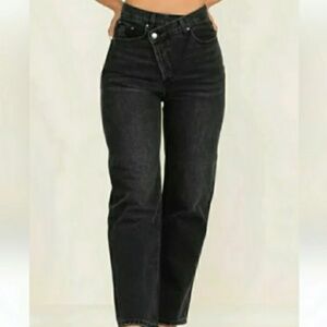 Grey Lab Los Angeles Anthropologie Asymmetrical Black Jeans New with Tags 32